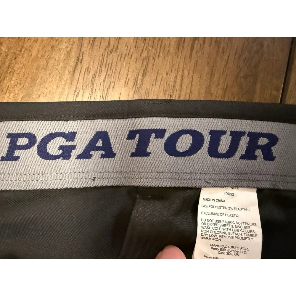 PGA Tour Mens Black Golf Pants 40x32 Stretch Performance Trousers Flat Front